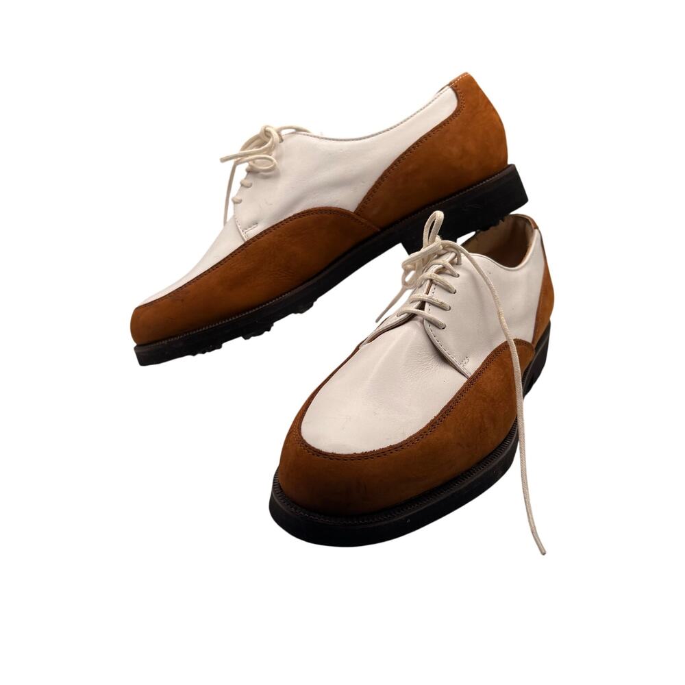 Tag Golf Cleats Two Tone Saddle Oxford Shoes Size 7 Brown White Leather Suede